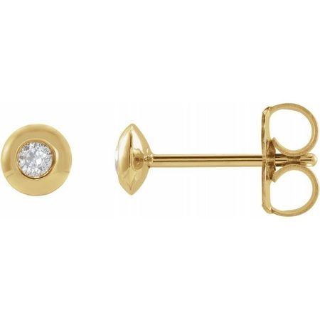 White Diamond Earrings in 14 Karat Yellow Gold 1/8 Carat Diamond Domed Bezel-Set Earrings