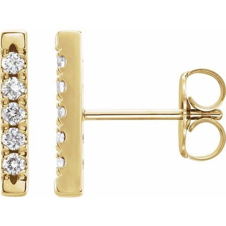 White Diamond Earrings in 14 Karat Yellow Gold 1/8 Carat Diamond French-Set Bar Earrings