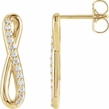 White Diamond Earrings in 14 Karat Yellow Gold 1/8 Carat Diamond Infinity-Inspired Earrings