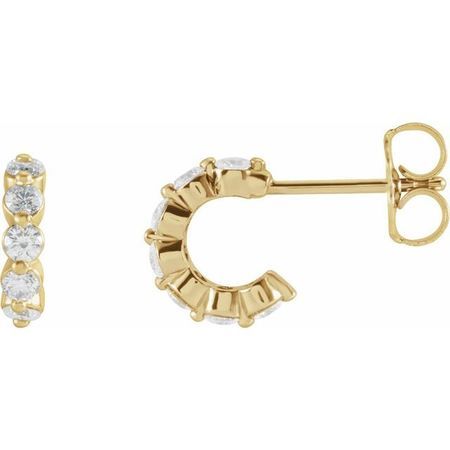 White Diamond Earrings in 14 Karat Yellow Gold 3/8 Carat Diamond Hoop Earrings