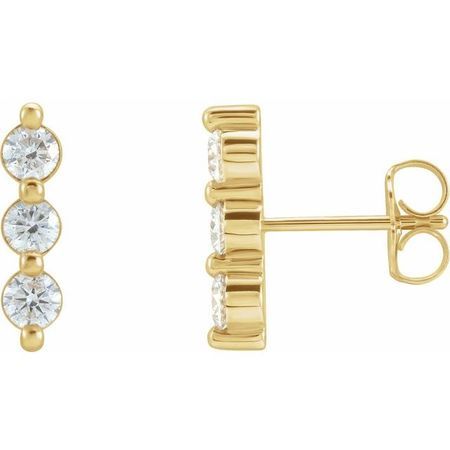 White Diamond Earrings in 14 Karat Yellow Gold 5/8 Carat Diamond Three-Stone Bar Earrings