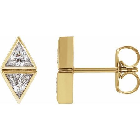 White Diamond Earrings in 14 Karat Yellow Gold 5/8 Carat DiamondTwo-Stone Bezel-Set Earrings