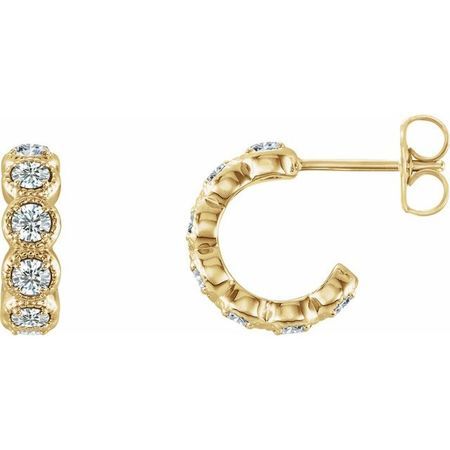 White Diamond Earrings in 14 Karat Yellow Gold 7/8 Carat Diamond Hoop Earrings
