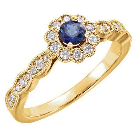 Buy 14 Karat Yellow Gold Blue Sapphire & 0.33 Carat Diamond Ring