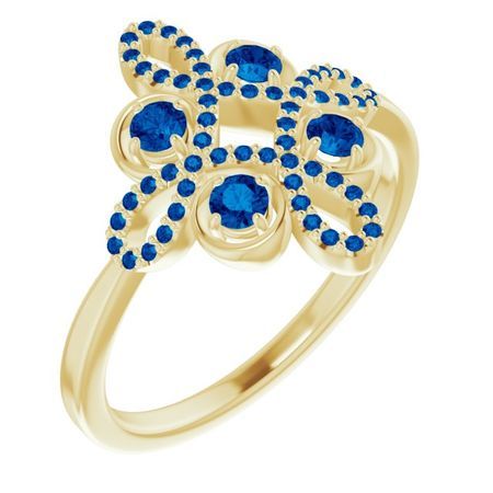 Genuine Sapphire Ring in 14 Karat Yellow Gold Genuine Sapphire & 1/6 Carat Diamond Clover Ring