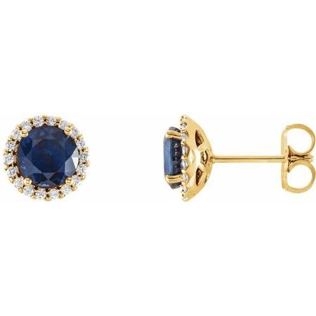 Created Sapphire Earrings in 14 Karat Yellow Gold Chatham Lab-Created Genuine Sapphire & 1/6 Carat Diamond Earrings