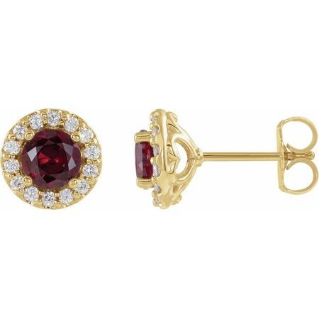 Created Sapphire Earrings in 14 Karat Yellow Gold Chatham Lab-Created Ruby & 1/6 Diamond Earrings
