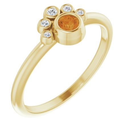 Golden Citrine Ring in 14 Karat Yellow Gold Citrine & .04 Carat Diamond Ring