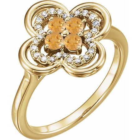 Golden Citrine Ring in 14 Karat Yellow Gold Citrine & 1/10 Carat Diamond Ring