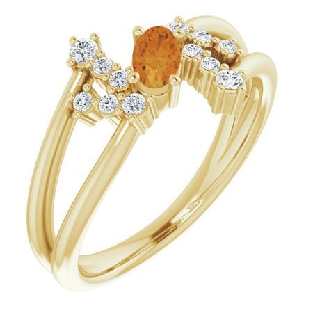 Golden Citrine Ring in 14 Karat Yellow Gold Citrine & 1/8 Carat Diamond Bypass Ring