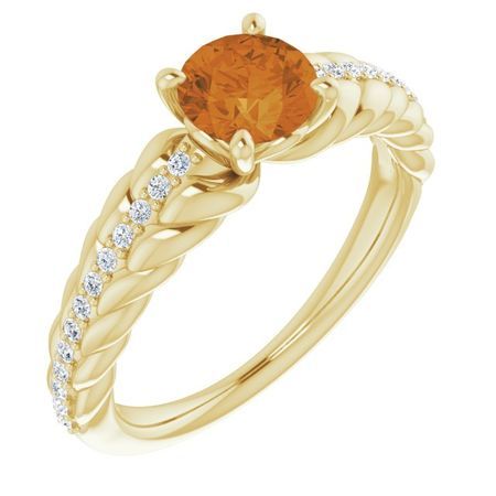 Golden Citrine Ring in 14 Karat Yellow Gold Citrine & 1/8 Carat Diamond Ring