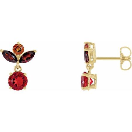 Fire Opal Earrings in 14 Karat Yellow Gold Multi-Gemstone Earrings