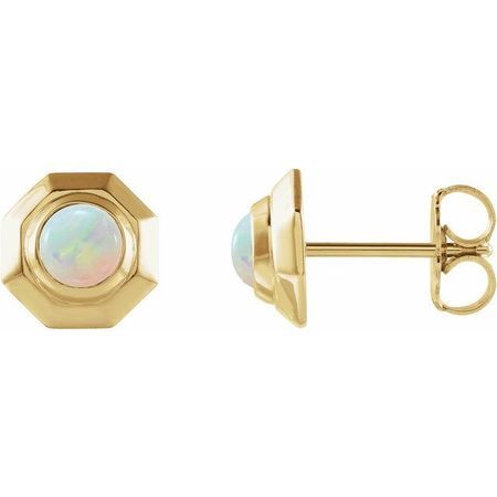Fire Opal Earrings in 14 Karat Yellow Gold Opal Geometric Earrings