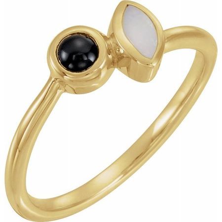 Black Black Onyx Ring in 14 Karat Yellow Gold Opal & Onyx Ring
