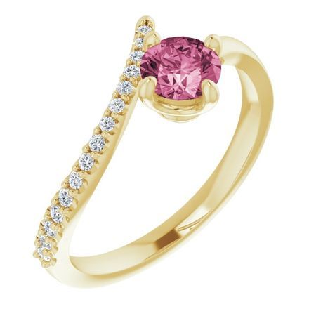 Pink Tourmaline Ring in 14 Karat Yellow Gold Pink Tourmaline & 1/10 Carat Diamond Bypass Ring