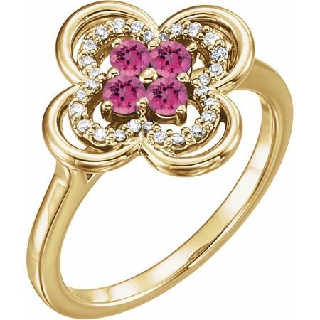 Pink Tourmaline Ring in 14 Karat Yellow Gold Pink Tourmaline & 1/10 Carat Diamond Ring