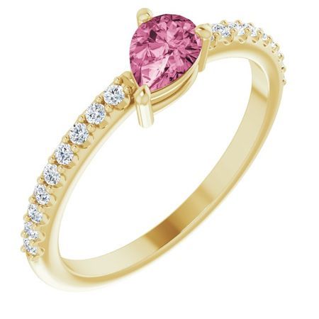 Pink Tourmaline Ring in 14 Karat Yellow Gold Pink Tourmaline & 1/6 Carat Diamond Ring