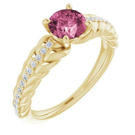 Pink Tourmaline Ring in 14 Karat Yellow Gold Pink Tourmaline & 1/8 Carat Diamond Ring