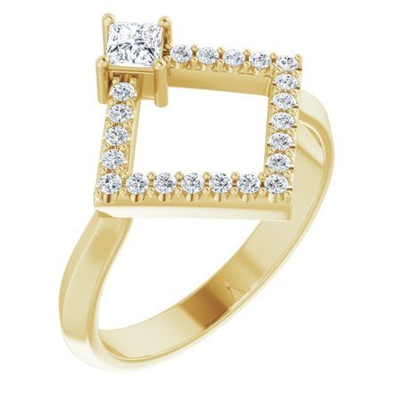 Genuine Sapphire Ring in 14 Karat Yellow Gold Sapphire & 1/5 Carat Diamond Geometric Ring