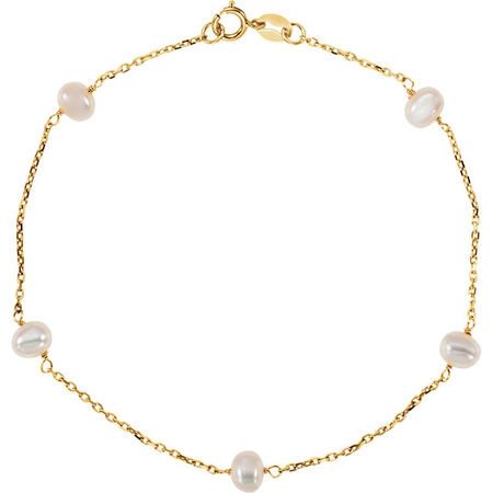 Surprise Her with 14 Karat Yellow Gold White Freshwater Cultured Pearl Station 7