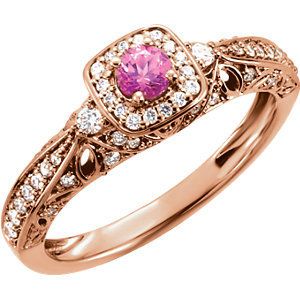 14 KT Rose Gold 3.75mm Round Pink Sapphire & 1/3 Carat TW Diamond Ring