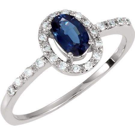 Must See 14 KT White Gold Blue Sapphire & 0.17 Carat TW Diamond Ring