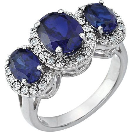 Jewelry Find 14 KT White Gold Created Blue Sapphire & .04 Carat TW Diamond Ring