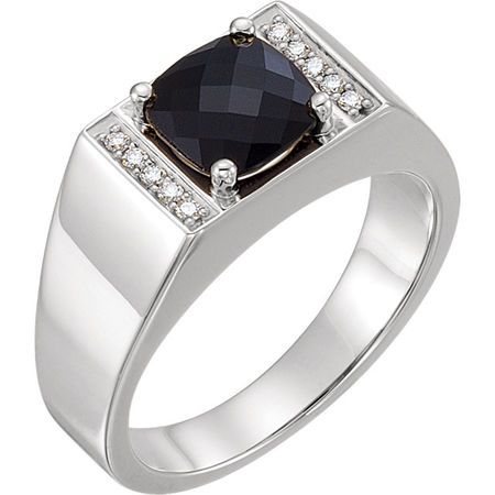 Buy 14 Karat White Gold Men's Onyx & 0.10 Carat Diamond Ring