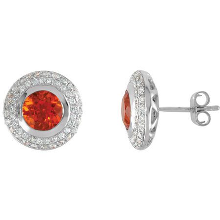 Alluring 14 KT White Gold Mexican Fire Opal & 1/2 Carat TW Diamond Earrings