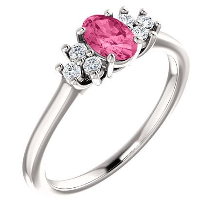 14 Karat White Gold Pink Tourmaline  & 0.12 Carat Diamond Ring