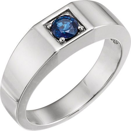 14 Karat White Gold Sapphire Men's Ring