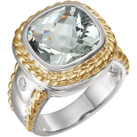 PerfeCarat Gift Idea in 14 Karat White Gold & Yellow Green Quartz & 0.10 Carat Weight Diamond Ring