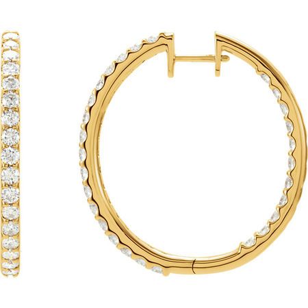 14 Karat Yellow Gold 5 Carat Weight Diamond Hinged Inside-Outside Hoop Earrings