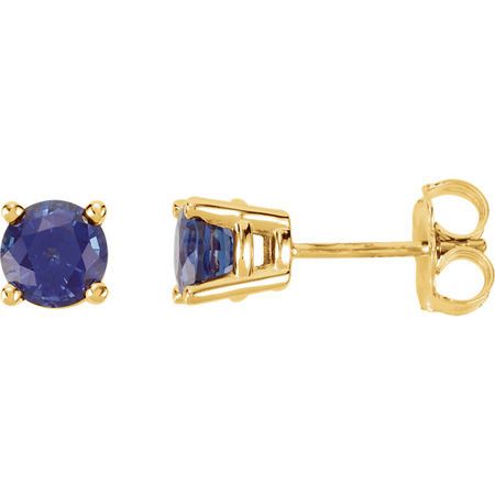 Genuine 14 Karat Yellow Gold 5mm Round Genuine Chatham Blue Sapphire Post Stud Earrings