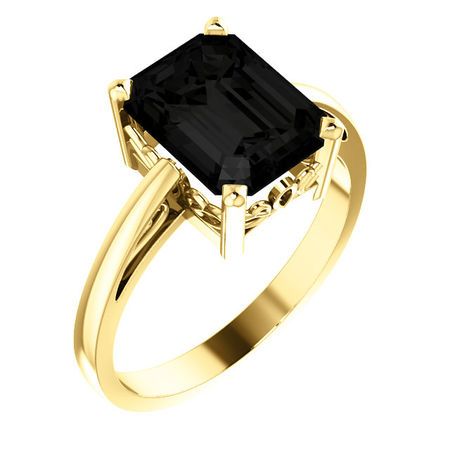 Black Black Onyx Ring in Incredible 14 Karat Yellow Gold 9x7mm Scroll Setting Ring Mounting