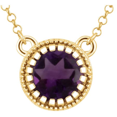Purple February Birthstone 18-Inch Hamilton Gold Plated Necklace with 6mm Amethyst Birthstone Beads and Crucifix Charm Purple February Birthstone 18-Inch Hamilton Gold Plated Necklace with 6mm Amethyst Birthstone Beads and Crucifix Charm