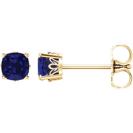 Buy 14 Karat Yellow Gold Genuine Chatham Blue Sapphire Earrings