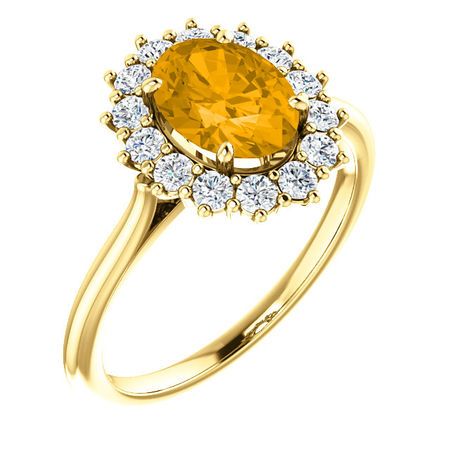 14 Karat Yellow Gold Citrine & 0.40 Carat Diamond Ring