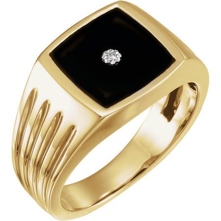 Buy 14 Karat Yellow Gold Men's Onyx & .005 Carat Diamond Ring