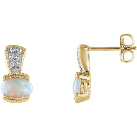 14 Karat Yellow Gold Opal & .07 Carat Diamond Earrings
