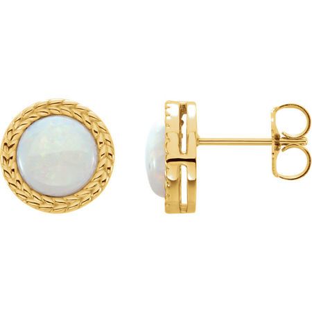 14 Karat Yellow Gold Round Genuine Opal Earrings