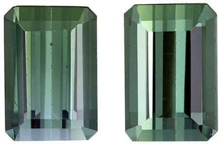 2.03 carats Blue Green Tourmaline Matched Gemstone in Pair in Emerald Cut, Steely Blue Green, 6.5 x 4.5 mm