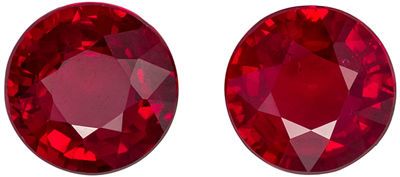 Rare Ruby Gem Pair, 2.37 carats, Rich Pigeons Blood Red, Round Cut, 6.2 mm