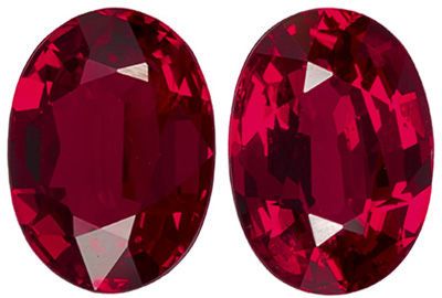 Gorgeous Ruby Oval Cut Well Matched Gemstone Pair, Vivid Rich Red, 7.2 x 5.2 mm, 2.38 carats