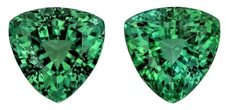 Low Price Blue Green Tourmaline Genuine Gems, 2.62 carats, Trillion Cut, 6.6 mm , Matching Pair