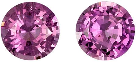 5.9 mm Pink Sapphire Well Matched Gem Pair in Round Cut, Medium Pink, 1.72 carats