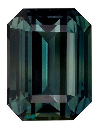 Rare Stone in 12.3 x 9.3 mm Sapphire Loose Gemstone in Emerald Cut, Blue Green, 7.76 carats