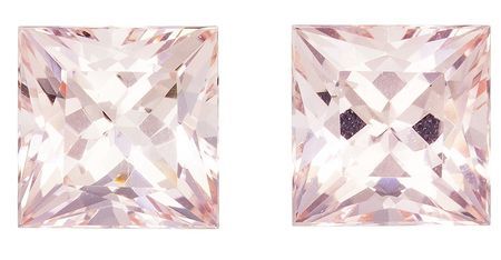 A Beautiful 3.9 carats Morganite Loose Gemstone Pair in Princess Cut, Rich Peach, 7.2 mm
