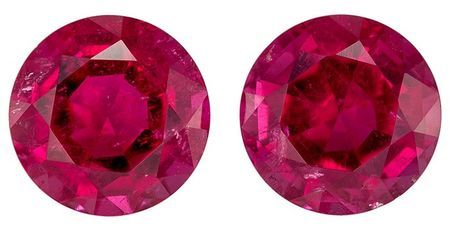 Very Fine Rich Rubellite Tourmaline Gemstones, 3.94 carats Round Cut in 8 mm size in Very Fine Rich Rubellite Color In A Matching Pair