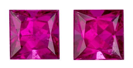 Authentic Red Tourmaline Gemstones Matched Pair, Princess Cut, 2.00 carats, 5.9 mm , AfricaGems Certified - Studs!